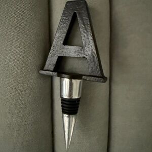 Pottery Barn Letter A Black Silver Wine Stopper Entertaining Details Decor Host